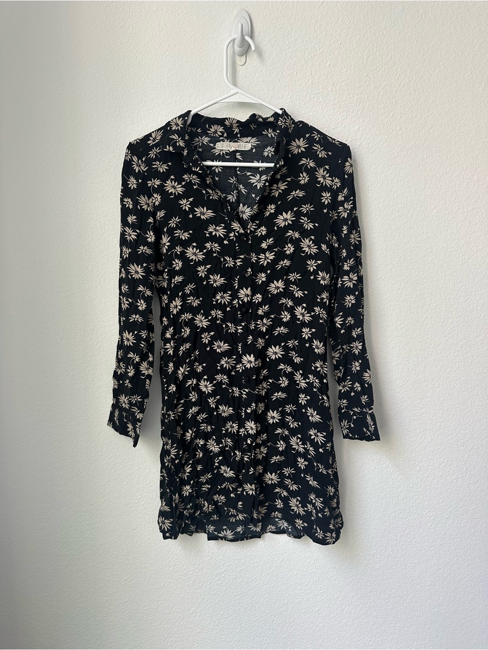 Black Floral Button-Front Mini Dress